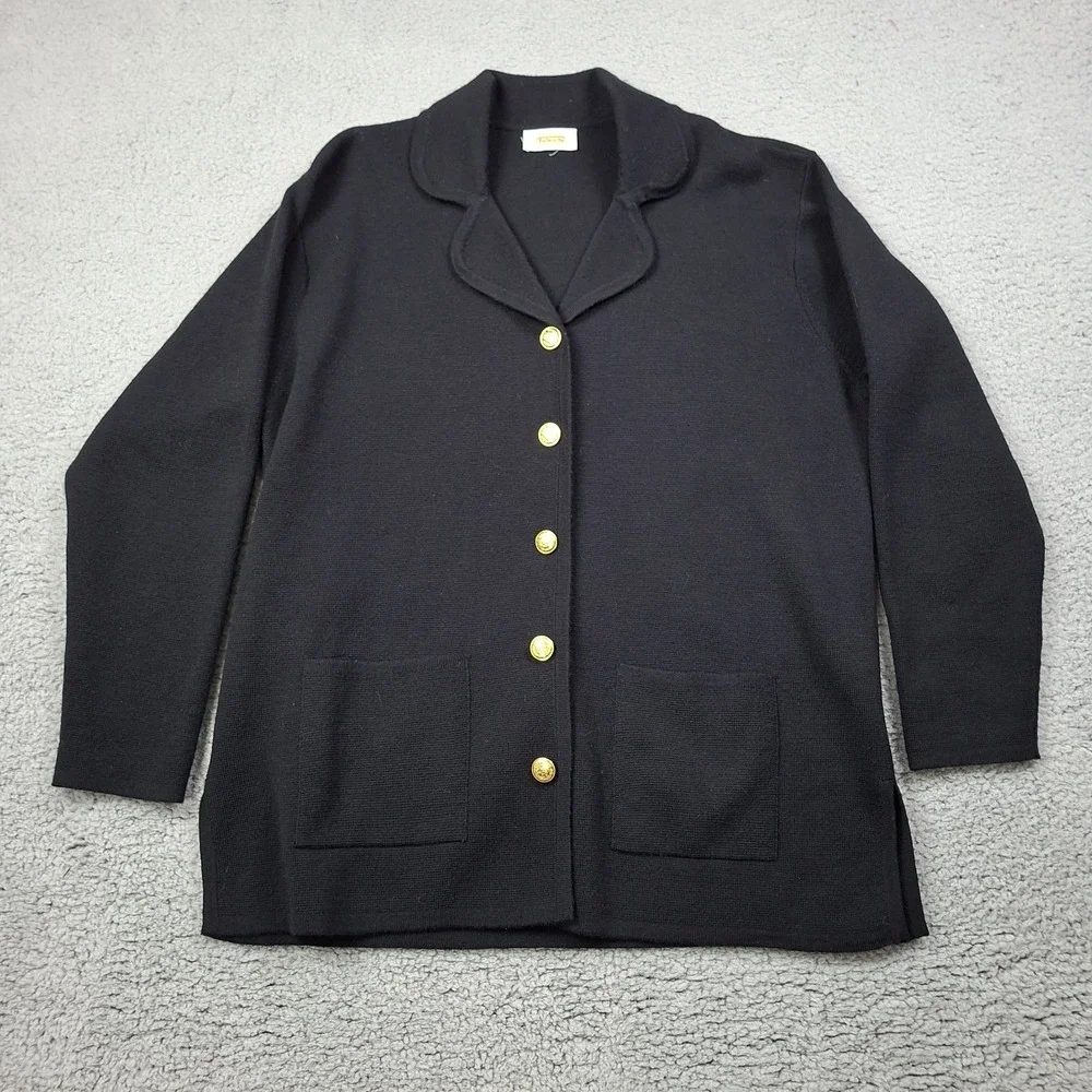 Talbots Women's Cardigan XL 100% Merino Wool Black Classic Preppy Chic Vintage